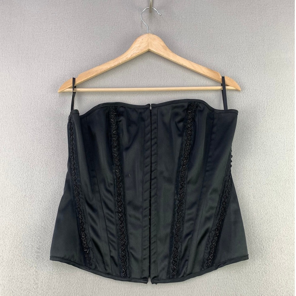 VTG Y2K Charlotte Russe Corset Top Women L Black Goth Beaded Lace Up Strapless